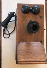 Load image into Gallery viewer, Vintage Oak Wood Wall Telephone